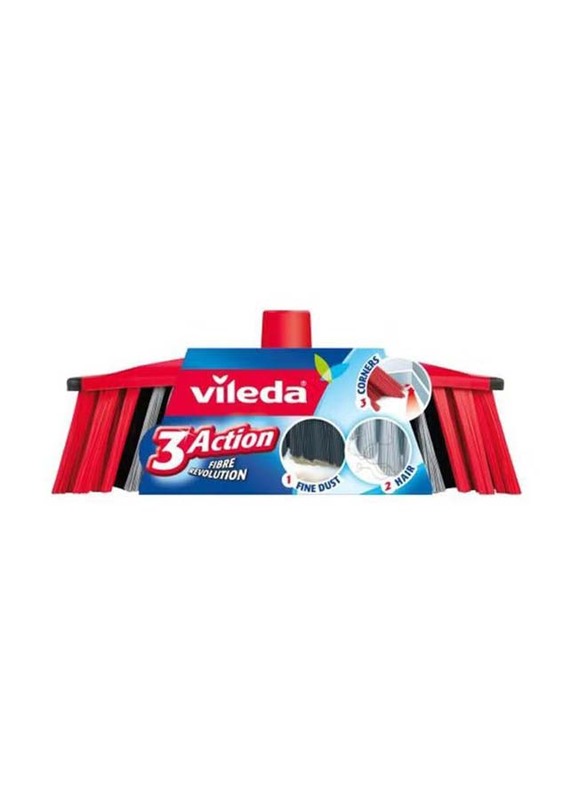 Vileda 3 Action Indoor Floor Broom with Stick, Red