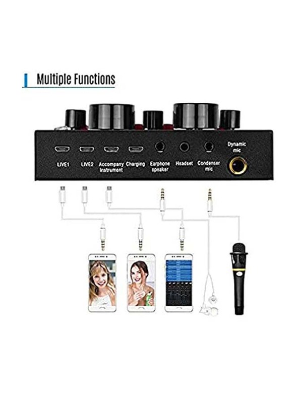 V8 Intelligent Volume Adjustable Audio Mixer Sound Card, Black