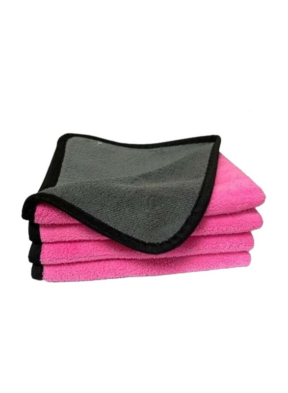 4-Piece Drying & Auto Detailing Thick Dual Layer Absorbent Reusable Car Wash Towels, Pink