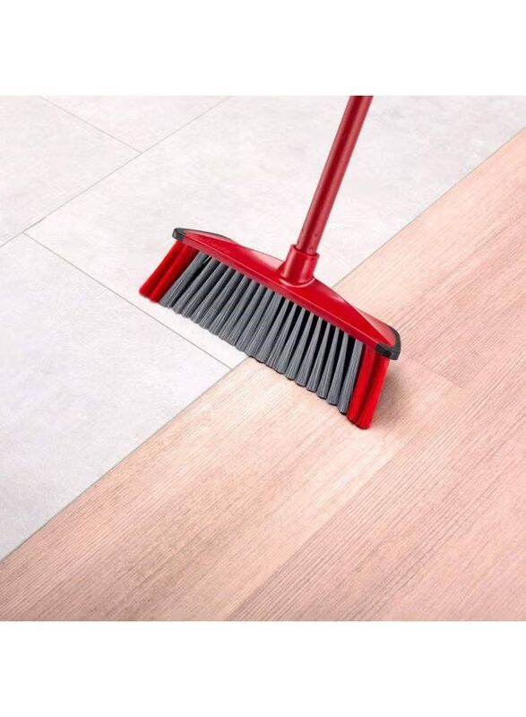 Vileda 3 Action Indoor Floor Broom with Stick, Red