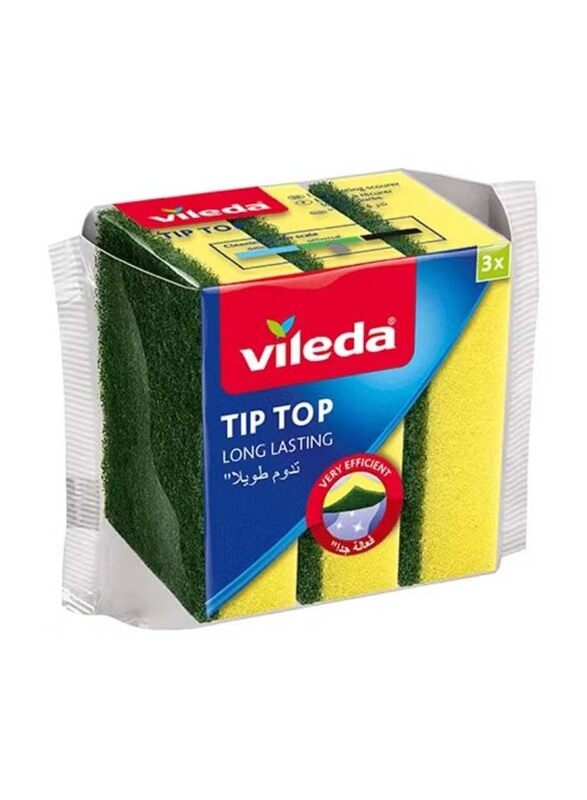 

Vileda Long-Lasting & Durable Tip Top Dish Washing Medium Foam Sponge Scourer Promo, 3 Pieces, Yellow/Green