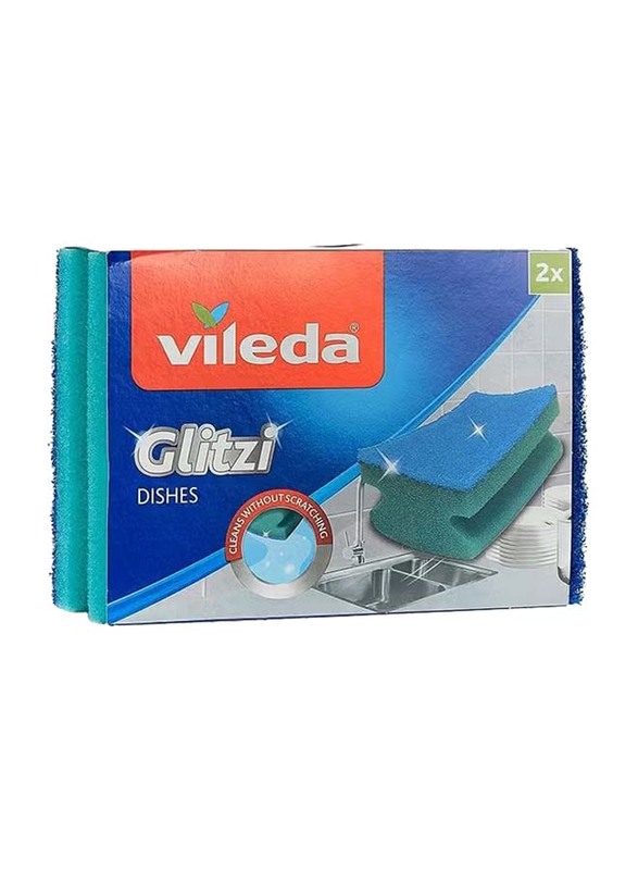 

Vileda Soft Cleaning Durable Glitzi Dishes Scourer Sponge, 2 Pieces, Green/Blue