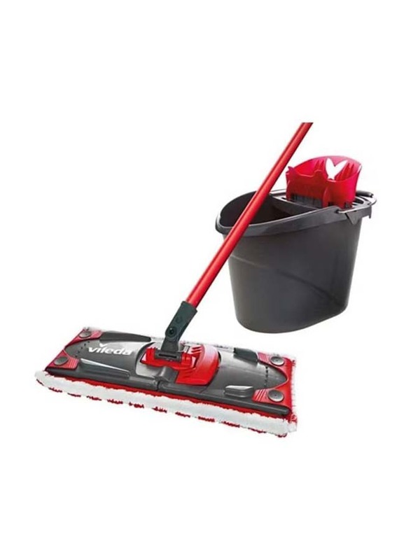 Vileda 2 in 1 Ultramax Microfibre Floor Mop Set, Black/Red