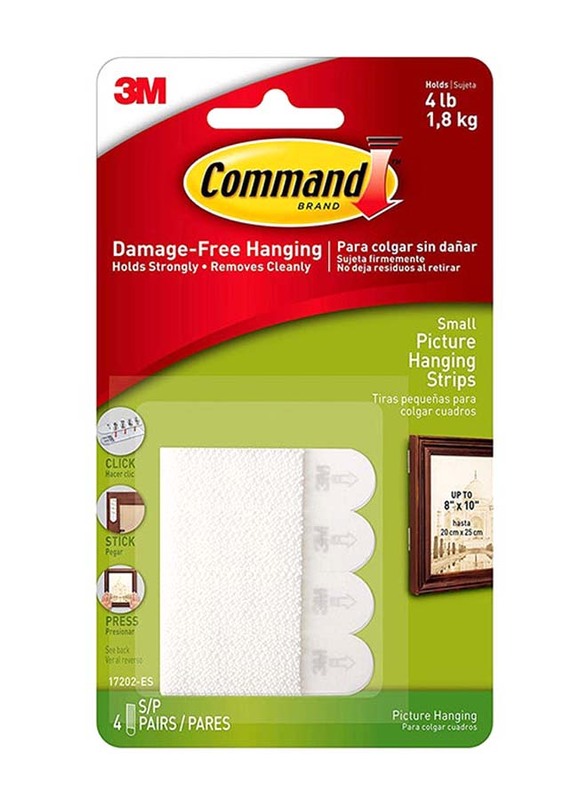 3M 4-Piece Command Picture Hanging Adhesive Strip Set, 4.5 x 1.5cm, White