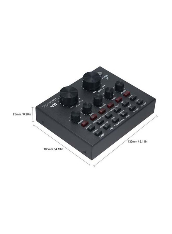 V8 Intelligent Volume Adjustable Audio Mixer Sound Card, Black