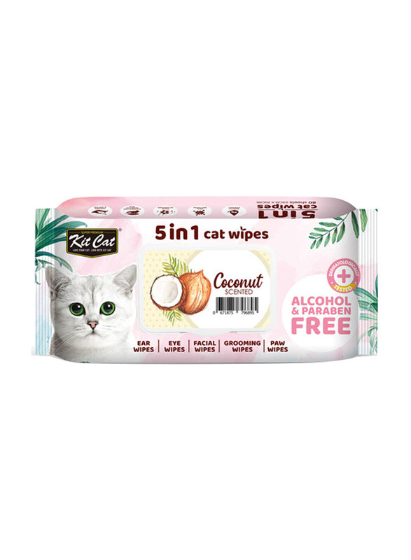 

Kit Cat Coconut Wipes, 80 Sheets, Multicolour