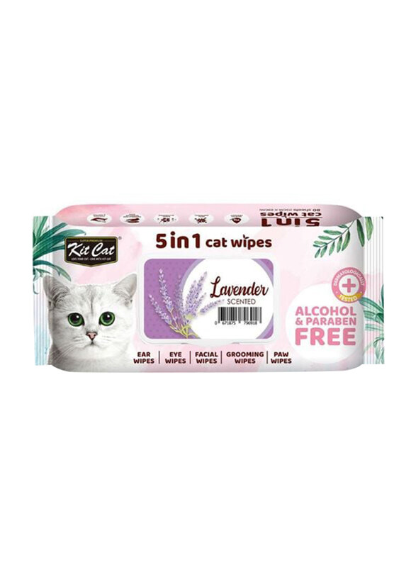 

Kit Cat 5 in 1 lavender Scent Cat Wipes, 80 Pieces, White