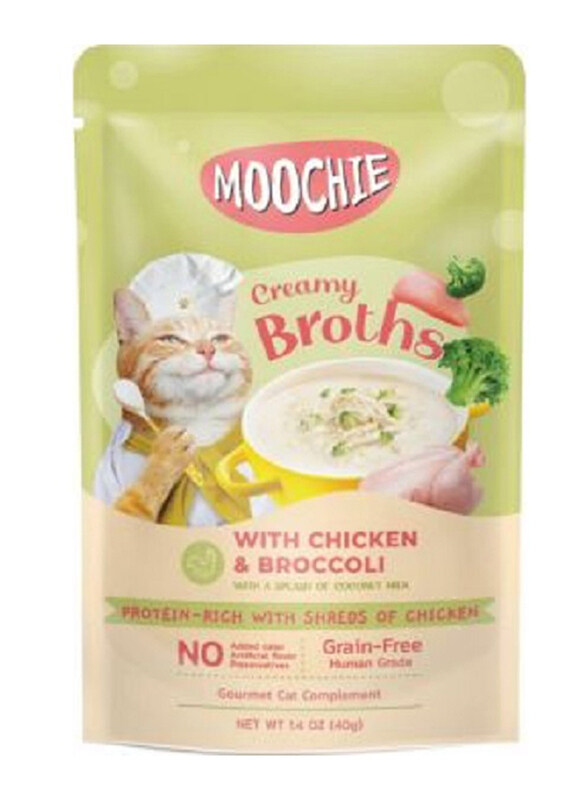 

Moochie Creamy Broth Chicken & Broccoli Pouch Cat Wet Food, 40g