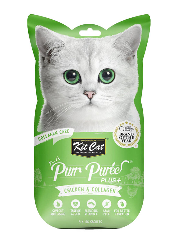 

Kit Cat Purr Puree Plus+ Collagen Care Wet Cat Food with Chicken & Collagen, 4 x 15g