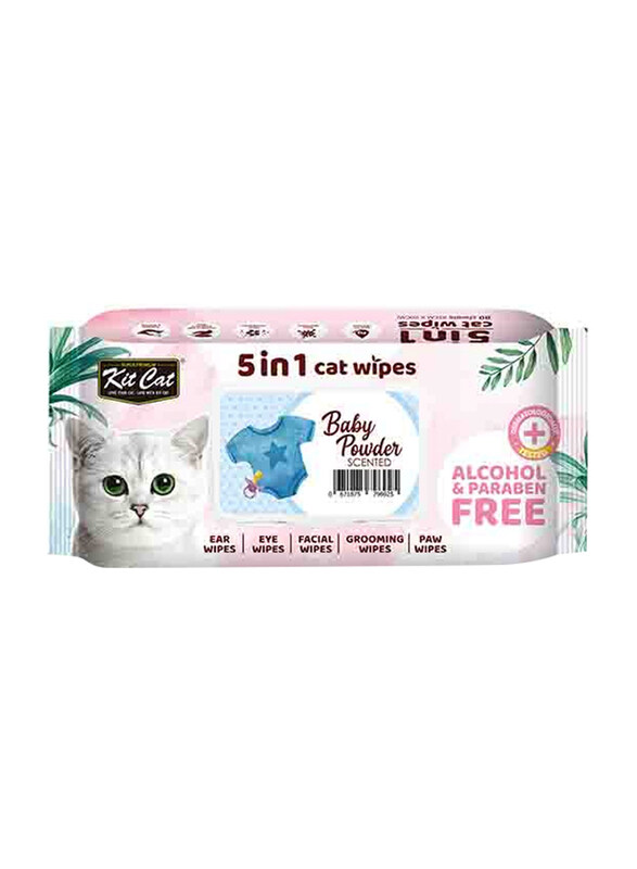 

Kit Cat 5in1 Baby Powder Cat Wipes, 80 Pieces, White