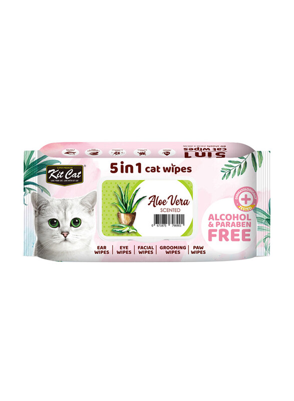 

Kit Cat Aloe Vera Wipes, 80 Sheets, Multicolour