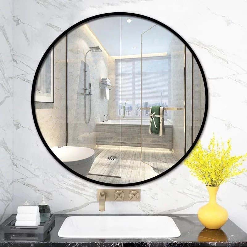 Round Shape Aluminium Frame Wall Mirror, Black