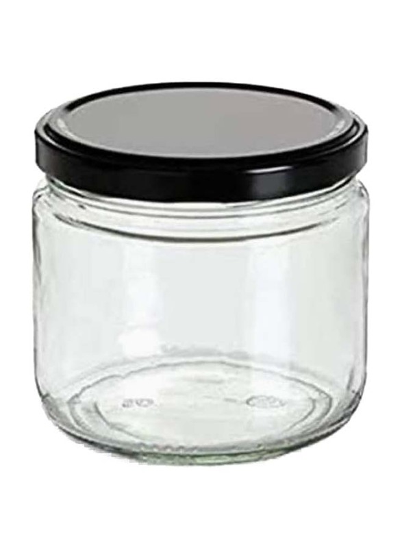 Clear Glass Jar with Black Metal Lid, 6 x 550ml, Transparent