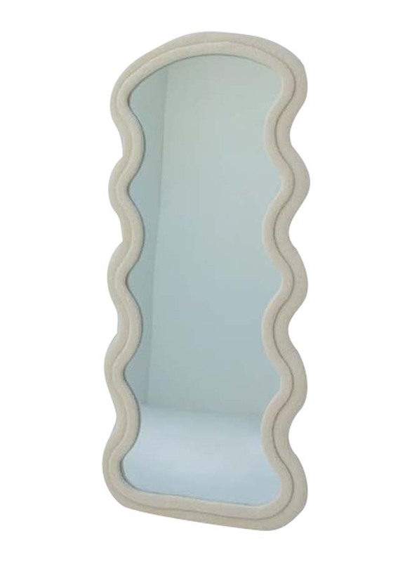 Wavy Shape & Velvet Textured Frame Mirror, White