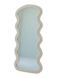 Wavy Shape & Velvet Textured Frame Mirror, White