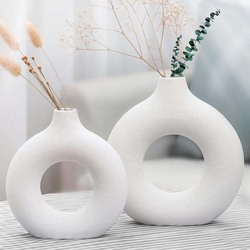 Single Rose Round Ceramic Vase, White