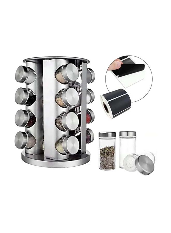 Stainless Steel Spice Rack Set with 12 Elements, Silver