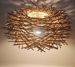 Ratan Pendant Nest Shape Lamp, Small, Warm Light