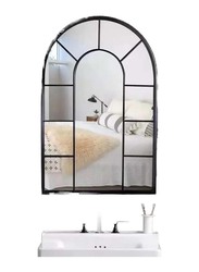 Window Shape Arch Wall Mirror, 60 x 60 x 90 cm, Black