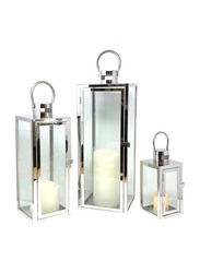 Outdoor Hurricane Square Candle Lantern Set, 21 x 8.5 x 8.5cm, Silver