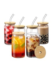 350ml 4-Piece Set Glass Drinking Bottle with Glass Straw and Cleaning Brush, FOSBLSH0334, Transparent