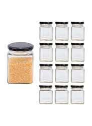 Square Clear Glass Jar with Metal Lid, 12 x 460ml, Transparent