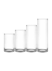 Glass Cylinder Vases Set, 10 x 10 x 30cm, 4 Pieces, Transparent