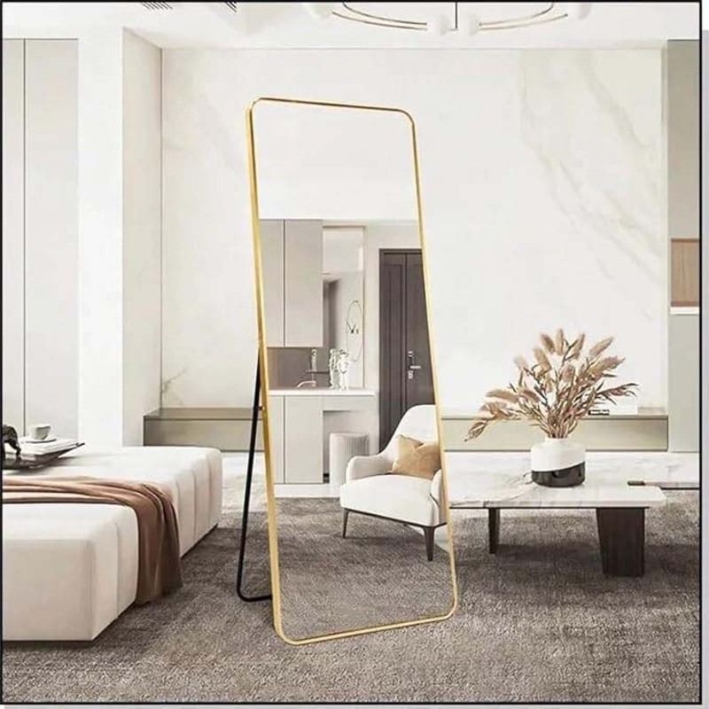 Rectangular Shape Floor and Wall Mirror, 60 x 60 x 165cm, Gold