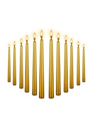 10-Inch Tall Metallic Non-Driptaper Wist Taper Candle, 12 Pieces, Glossy Gold