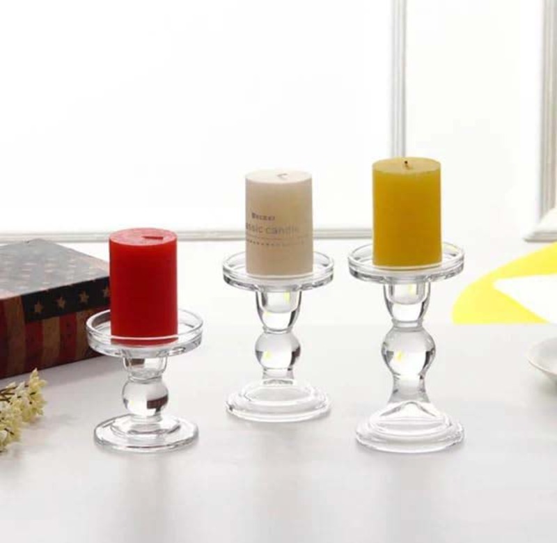 Candle Glass Holder Set, 3 Pieces, Transparent