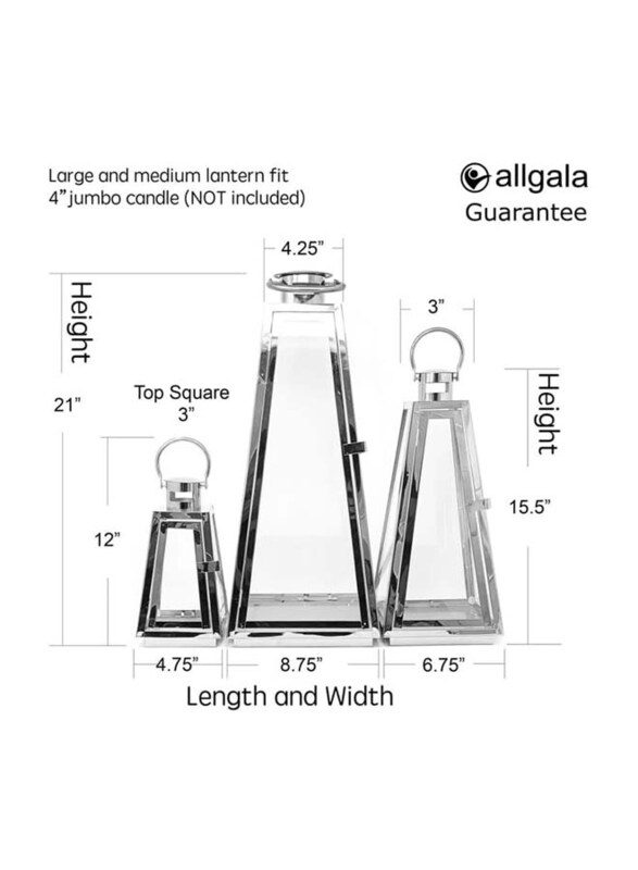 Outdoor Hurricane Triangle Candle Lantern Set, 12 x 4.5 x 3cm, Silver