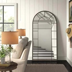 Window Arch Shape Mirror With Elegant Design For Decoration, 70 x 70 x 170cm, Black/Clear