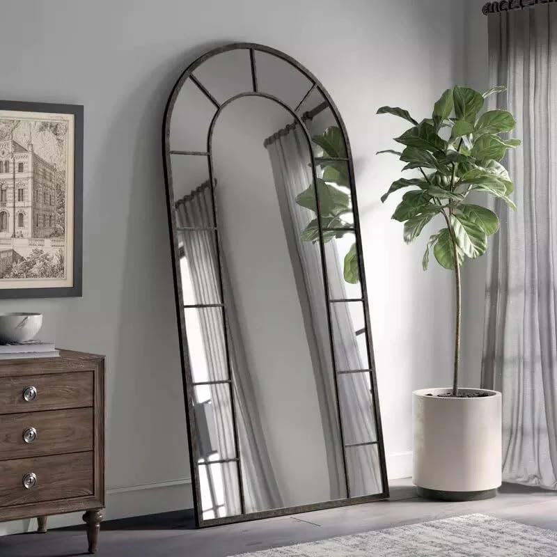 Window Arch Shape Mirror With Elegant Design For Decoration, 70 x 70 x 170cm, Black/Clear