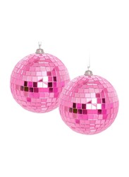 Reflective 10Cm Mirror Hanging Large Disco Ball Ornament For Party Holiday Wedding Dance And Music Festivals Decor, 2 Pieces, Pink