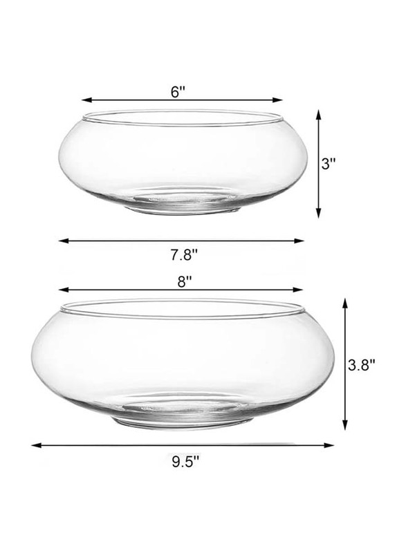 Wide Mouth Glass Flower Vase Round Terrarium, 6 and 8 Inch, 8 x 9.5 x 3.8cm, 2 Pieces, Transparent