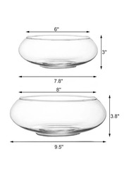 Wide Mouth Glass Flower Vase Round Terrarium, 6 and 8 Inch, 8 x 9.5 x 3.8cm, 2 Pieces, Transparent