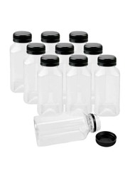 330ml 12-Piece Square Clear Pet Bottle with Plastic Black Lid, FOSBLSH0261, Transparent