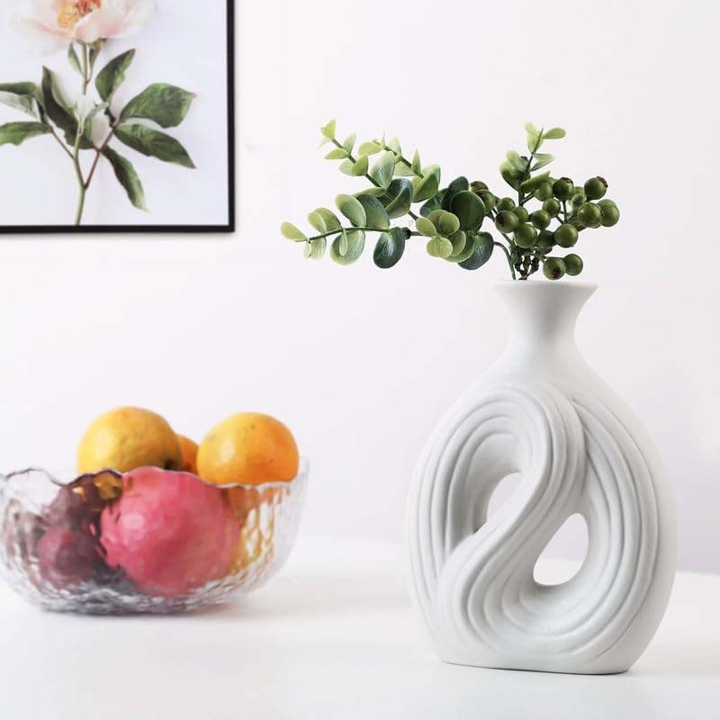 Twist Shape Ceramic Vase, 28.5x9.5x14.5cm, White