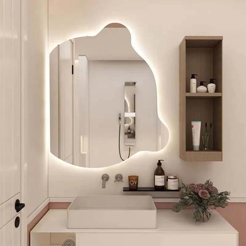 Unique Shape Frameless Mirror with LED Light, 100 x 100 x 120cm, Clear