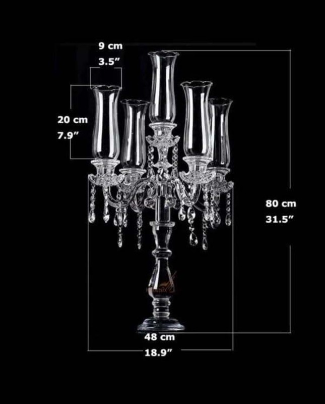 Elegant Crystal Glass Candle Stick Holders with 5 Arms, Transparent