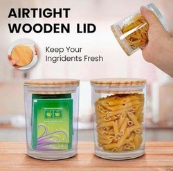 Airtight Clear Glass Round Jar with Wooden Lid, 12 x 250ml, Transparent