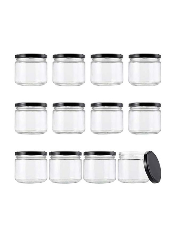 Clear Glass Jar with Black Metal Lid, 6 x 550ml, Transparent