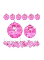 Reflective 10Cm Mirror Hanging Large Disco Ball Ornament For Party Holiday Wedding Dance And Music Festivals Decor, 36 Pieces, Pink