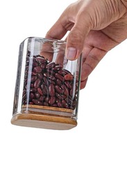 Airtight Square Glass Jar with Wooden Lid, 4 x 1000ml, Transparent