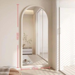 Velvet Frame Arch Shape Mirror for Floor Decoration, White