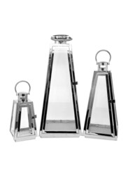 Outdoor Hurricane Triangle Candle Lantern Set, 21 x 8.5 x 4.2cm, Silver