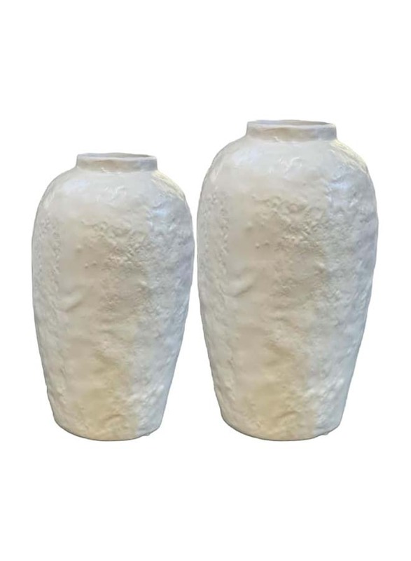 Modern Long Round Ceramic Vase, 15 x 15 x 25cm, Off White