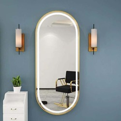 Frame Oval Shape Led Mirror for Wall Hanging, Gold