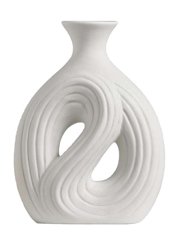 Twist Shape Ceramic Vase, 20x9x15cm, White