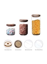 Airtight Round Glass Jar with Wooden Lid, 4 x 1200ml, Transparent